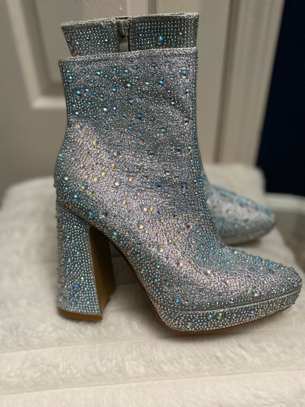 SHEIN Silver Rhinestone Platform Ankle Boots